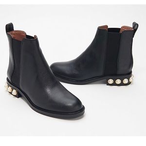 Louise et Cie Leather Ankle Boots with Faux Pearls
